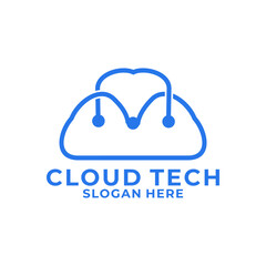 Cloud net Shop. Cloud digital computing icon vector logo design template.