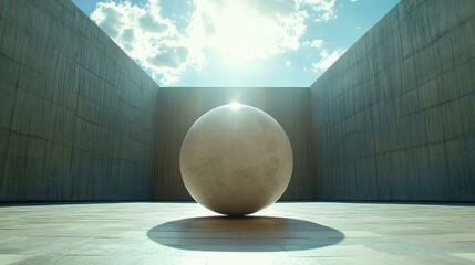 White Sphere. Squarespace designer Bforartists aphantasia Simulated reality raytracing Post Quantum Cryptography Motion array Artgrid Artlist Blenderkit Giant spherical sculpture in empty concrete co