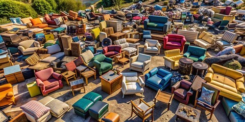 Aerial View of Donated Furniture Pile - Charity Drop-off