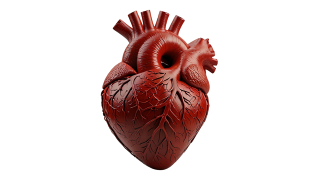 Red Human Heart with Veins, Isolated