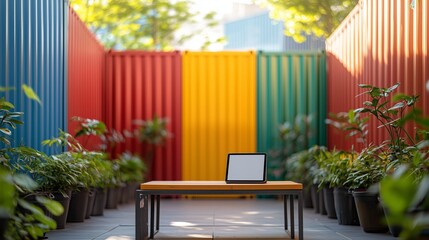 Vibrant Container Garden with Modern Table