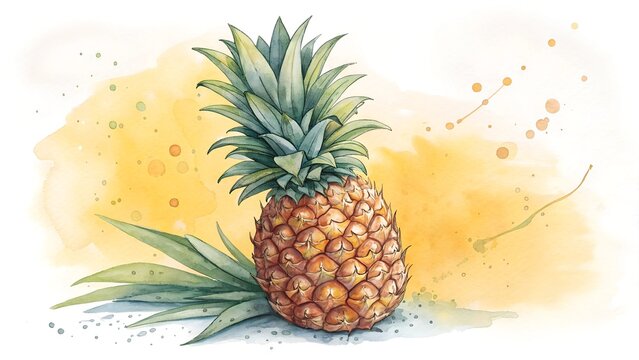  Photo pineapple , Hand drawn Watercolor  