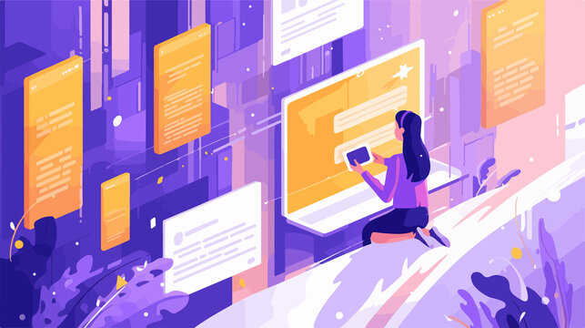 Professional Blogger Using Large Laptop for Content Sharing