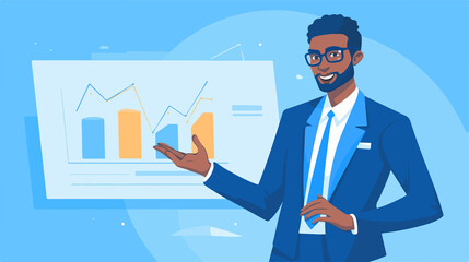 Confident African businessman presenting business plan with enthusiasm