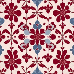 Fototapeta premium Crimson & Steel Floral Damask Seamless Pattern 