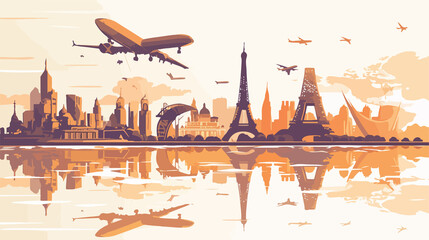 Around the World Travel Background Design with Airplane