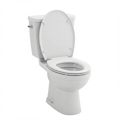 A white ceramic toilet with the lid open, showing the seat and bowl.