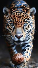Obraz premium Big Cat. Jaguar close-up portrait wild animal stalking prey in forest