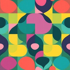 Abstract Geometric Pattern:  A vibrant and playful geometric pattern, featuring an array of bold colors and overlapping shapes. This seamless design evokes a sense of modernism and energy.  