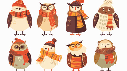 Playful Winter Owls Birds Cartoon Vector Characters