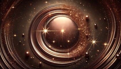 Abstract style artistic painting.  Glossy brown background with a shimmering, glittery texture, radiating an elegant glow and subtle, waves and spheres. (Generative AI)  