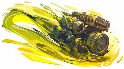 Floating Engine in Oil Surface 3D Render Vector