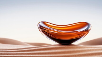 Amber Liquid in Modern Glass Vessel on Sand Dune