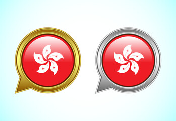 Hong Kong flag speech bubble. Speaking flag icon in gold and silver color
