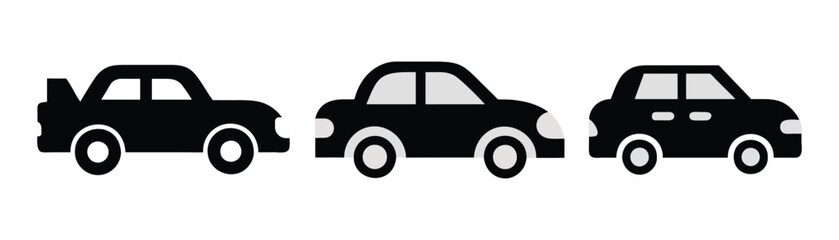 Set of simple flat car vector illustration. Car silhouettes collection. Black car icons set