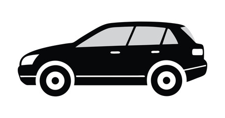 Black Car Silhouette Vector Illustration. Side View modern Car Outline Vector Art. 