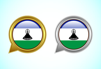 Fototapeta premium Lesotho flag speech bubble. Speaking flag icon in gold and silver color