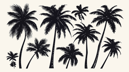 Exotic Black Palm Tree Silhouettes for Tropical Designs and Decor