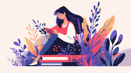 Obraz premium Educational Reading Concept: Girl Holding Books While Sitting