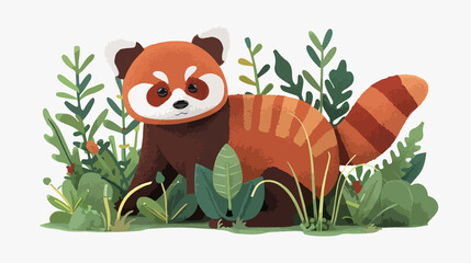 Cute Red Panda in Felt Forest 3D Illustration