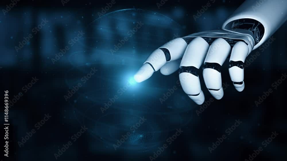 Poster futuristic robot artificial intelligence enlightening ai technology development and machine learning