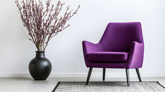 stylish purple chair complements modern living room with floral decor