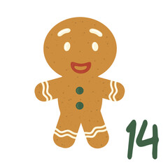 Advent-Christmas calendar, gingerbread man. A greeting card for printing. Vector illustration.