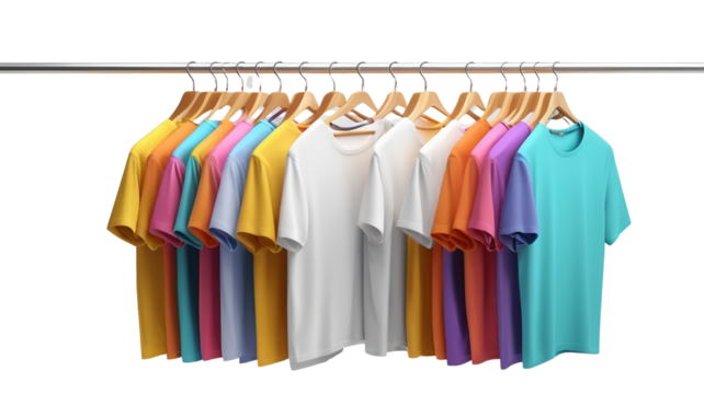 Colorful T-Shirts on Hangers, Isolated