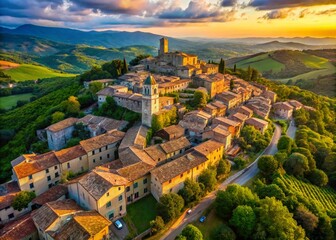 Naklejka premium Aerial View of Mugnano in Teverina, Umbria, Italy: Picturesque Hilltop Village