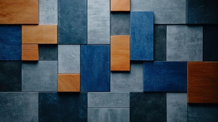 Fototapeta premium Abstract Geometric Pattern of Wood and Stone Tiles - Modern Design Background