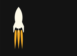 Obraz premium Minimalistic Rocket with Flames and Black Background - Vector Graphic