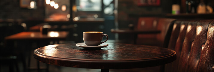 Fototapeta premium Rustic Coffee Table in Cozy Cafe Setting