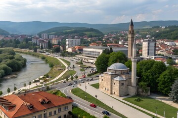 Naklejka premium Banja Luka, the administrative center of Republika Srpska in Bosnia, is known for its rich history, vibrant culture, and beautiful natural landscapes, including parks and rivers.