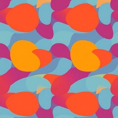 Abstract Fluid Shapes Seamless Pattern: A vibrant and dynamic pattern with abstract fluid shapes in shades of blue, pink, orange, and red. Perfect for creating eye-catching backgrounds, textiles.