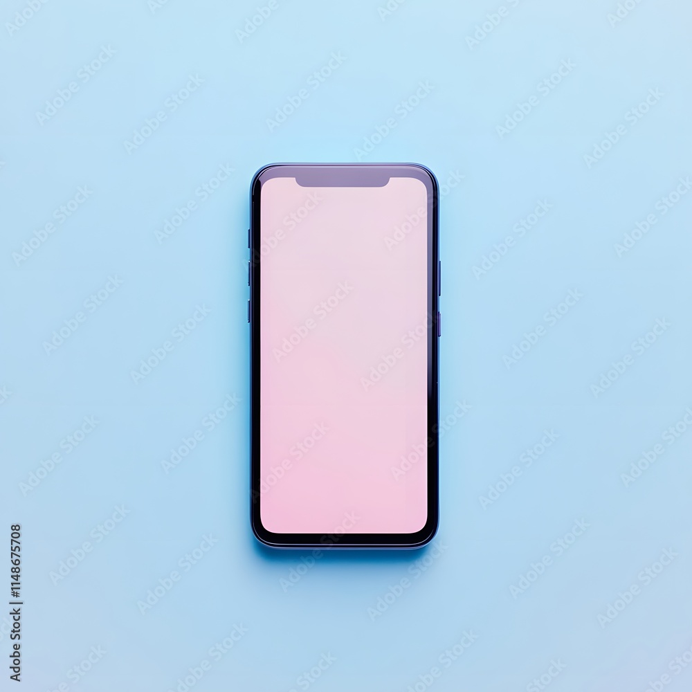 Poster minimalist smartphone mockup on soft blue background for displaying apps, website designs, and user 