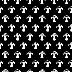 Mushroom seamless pattern isolated on black background
