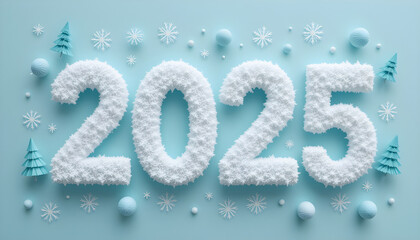 Festive 2025 New Year's Design with Snow-Covered Numbers