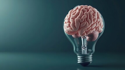 Abstract 3D Brain Inside Light Bulb Concept of Intelligence and Innovation 
