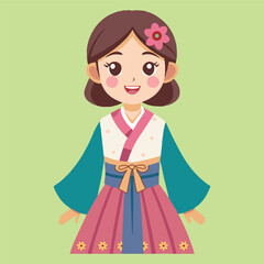 Happy Girl in Traditional Korean Dress.