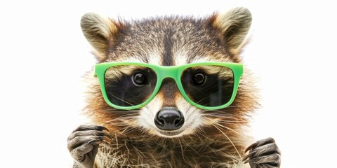 Cool Raccoon in Green Shades: A Fun Wildlife Portrait