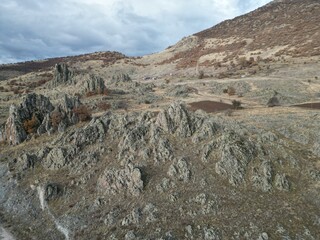 bare rocks nature autumn tree yellow. High quality photo