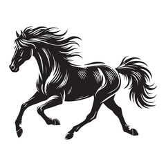 Detailed running horse silhouette for creative projects - Running horse black vector
