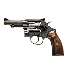 Side view of a classic revolver isolated on white transparent background