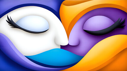 Stylized abstract representation of two faces merging in vibrant colors, symbolizing connection and intimacy.