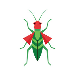 Christmas Katydid Isolated Flat Vector Illustration - Clipart and Cotton Line Art Design.eps