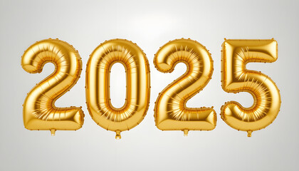 Golden 2025 Balloons Against a Plain Background