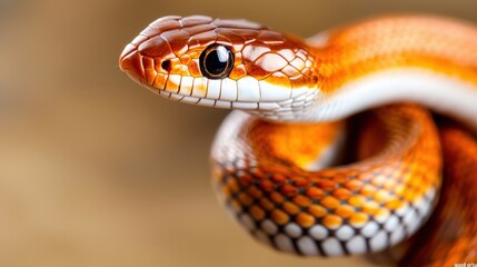 Obraz premium Close-Up of a Vibrantly Colored Snake with Intricate Scales and Glinting Eyes Against a Soft Blurred Background Showcasing Nature's Beauty and Detail