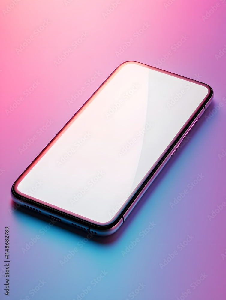 Poster a modern smartphone on a vibrant gradient background showcasing a sleek design and reflective surfac