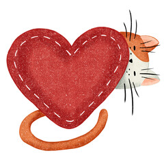 Cat holding a red heart