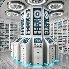 Fototapeta premium An ultra-modern pharmacy with high-tech medication dispensing systems